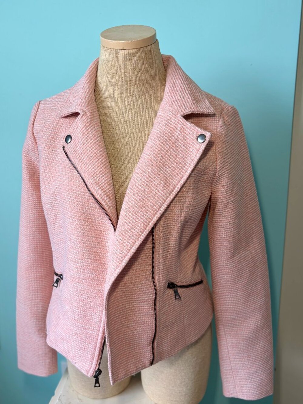 Candie's Soft Pink Textured Moto Blazer